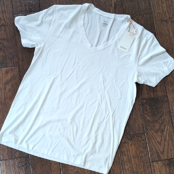 QUINCE I NWT White Modal Cotton Blend V-Neck Short Sleeve Tee T-Shirt Top, XL - Picture 2 of 6